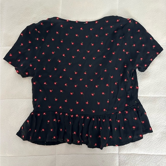 Brandy Melville Black Floral Tie-Front Blouse Size S - Picture 4 of 4